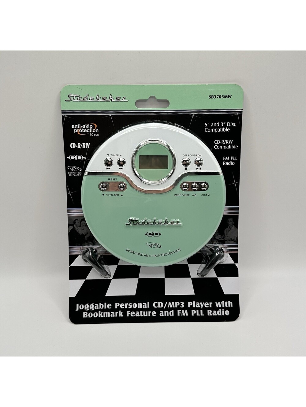 Studebaker SB3703MW Joggable Personal CD/MP3 Player with Audio Book white